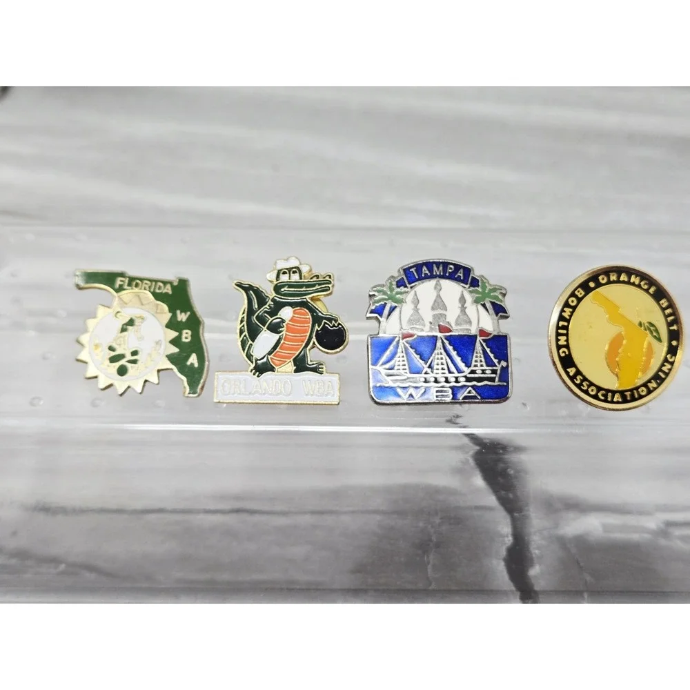 VTG Bowling Lapel Hat Pin Lot Of 4 Metal Enamel Florida WBA GATOR
